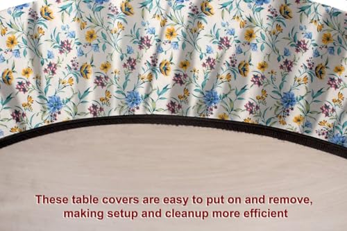 Image of The Furnishing Tree Elastic Cotton Round Dining Table Cover 54x54 in Inches Floral Golden Leaf on offwhite Base