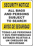 Bilingual ID Bags & Persons Subject to Search Sign 8'x12', Metal Tin Property Security Checkpoint Plate, for Office Mall Residential Gate Security