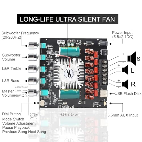 Image of DHRUVPRO ZK-AS21 220W*2+350W 2.1 Bluetooth Power Amplifier Board with TPA3255 Chip, 18V-36V Bluetooth Speaker Audio Amplifier Module