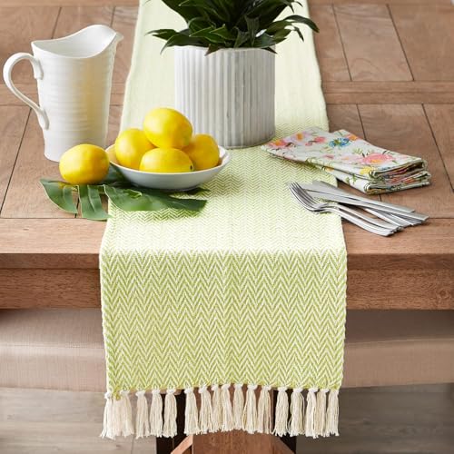 Image of THE HOME TALK Premium Cotton Chevron 4-6 Seater Table Runner - 14x72 Inches - Green|Elegant Dining|Handcrafted Quality|Stylish Console Decor for Dining Table, Parties, Events