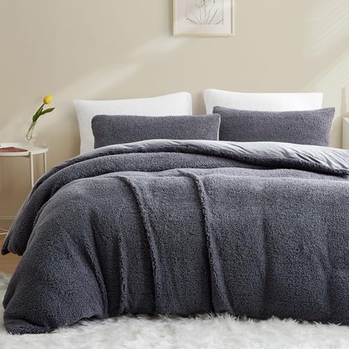 AShanlan Winter Fleece Bettwäsche 135x200 4teilig Dunkelgrau Super Warme Sherpa 2er Bettbezug Flauschig ÖKO-TEX Bettwäsche-Sets Cashmere Touch mit...