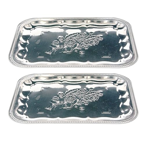 Metal Serving Tray Platter Plate Food Dish Reusable Trays for Meat Rice Sandwiches Platters Drinks Buffet Party BBQ Home Decorative Silver Tray Lightweight (Set of 2 Rectangle)