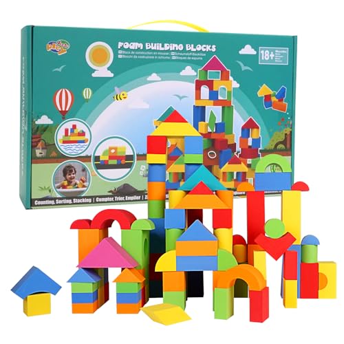 Pleykele Soft Building Blocks for Toddlers 2-4, 94PCS Foam Stacking