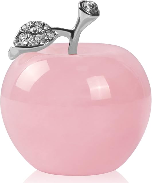 Artistone Rose Quartz Apple Ornament Carved Crystals Gemstones Fruit Decorative Apple Sculpture Statue for Home Decor Christmas Wedding