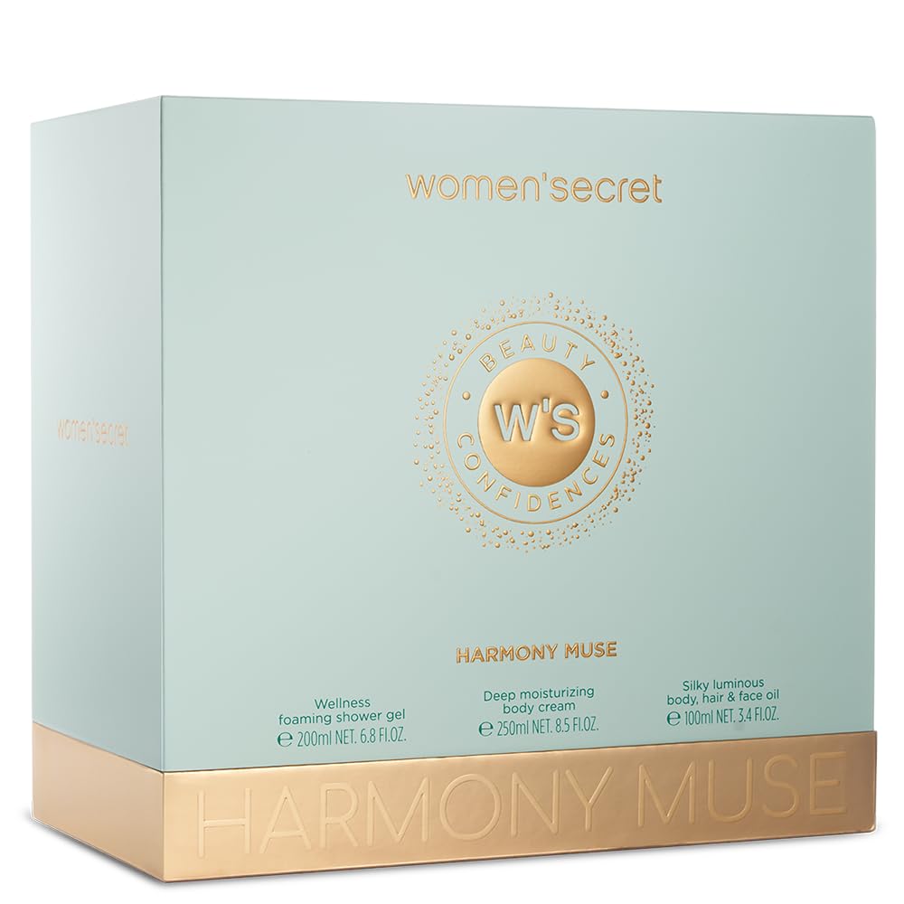 Women'secret Beauty Confidences Harmony Muse Estuche 3 Piezas | Pack Regalo, Crema Corporal 250ml, Gel de Ducha en Espuma 200ml y Aceite Corporal 100ml
