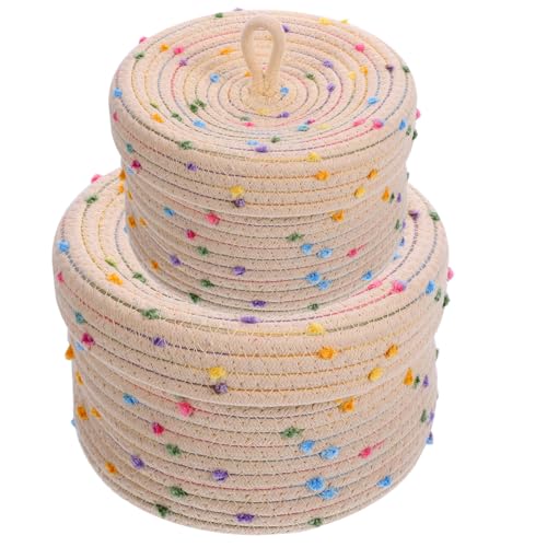 Hemobllo 2piezas Cesta De Almacenaje Tapa De Cuerda De Algodón Organizador Multifuncional