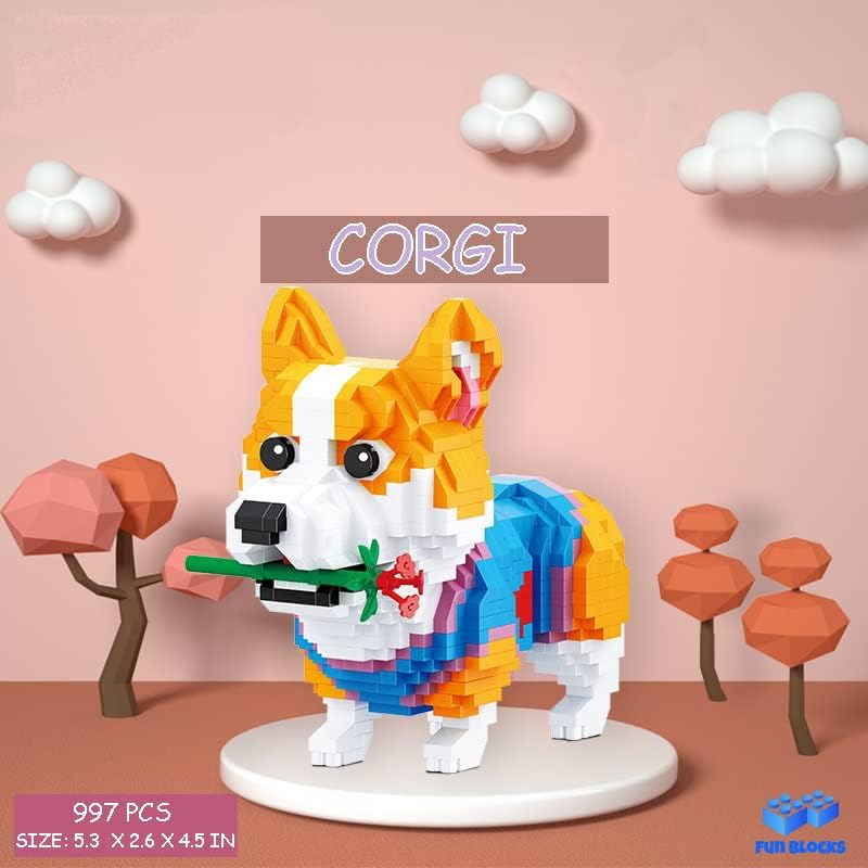 Miniatura 2 de Illumely Mini bloques de construcción conjunto de animales, ladrillos de juguete de construcción micro 3D DIY (Corgi 997pcs)