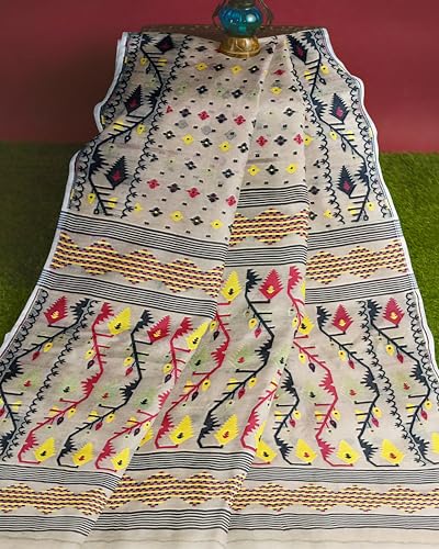 Image of Mayabi Women's Dhakai Jamdani Cotton Silk Saree Traditional Bengali Tant Korat Work, Without Blouse Piece