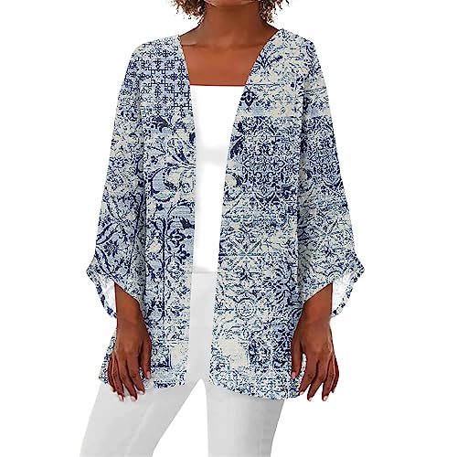 Cardigans for Women 2025 Retro Print 3/4 Sleeve Cardigans Lightweight Blouse Tops Coat Casual Duster Jackets