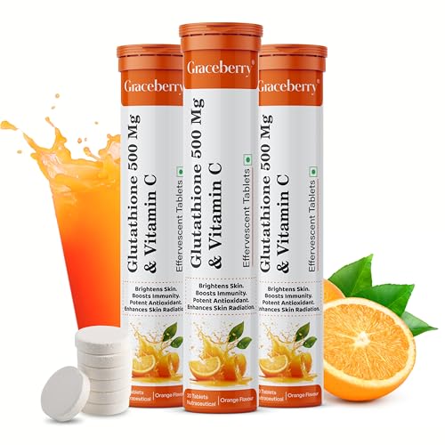 Image of Graceberry Glutathione Tablets for Glowing Skin | 60 Effervescent Tablets with L-Glutathione & Vitamin C | Sugar-free Antioxidant & Skin Glow Supplement for Skin Radiance | Orange (Pack of 3)
