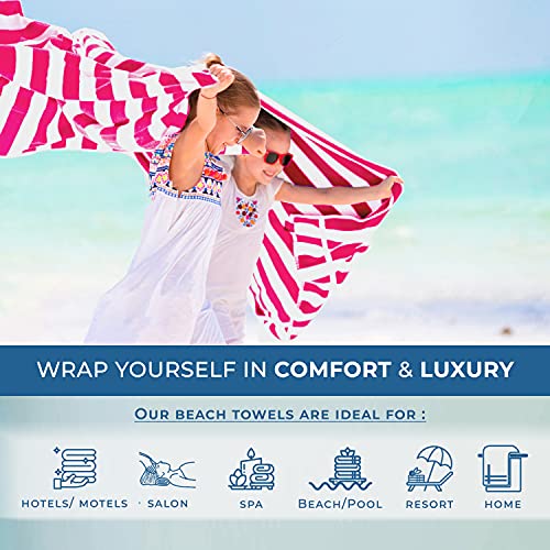Dan River 100% Cotton Beach Towels Set Pack Of 4, Quick Dry Ultra Soft & Highly Absorbent 30”X60” Oversized Cabana Striped Pool Towels For Bathroom, Home, Hotel And Shore| 500 Gsm| Fusia Striped #TOP5