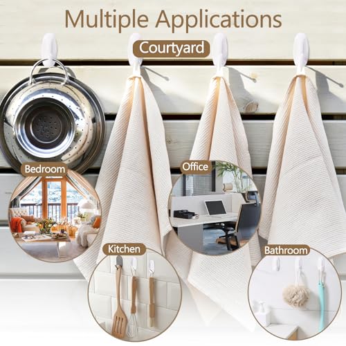 Qjaiune 6 Pack Medium Utility Hooks, Holds up to 2.5 lb, Damage Free Hanging Hooks Removable Wall Hooks Self Adhesive Hooks, Heavy Duty Sticky Hooks for Hanging Garland Hat Key Coat Wreath Towel - Thumbnail 5