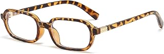 LJCZKA Blue Rectangle Light Glasses for Women Men, Frame Small Square Glasses Anti-Fatigue for Computer Game Reading