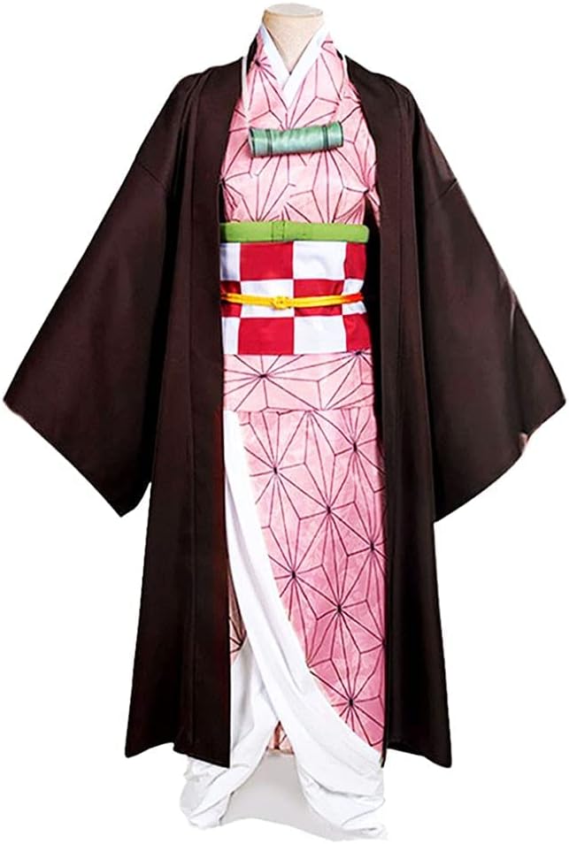 Kamado Cosplay Costume Outfit Kimono with Hairwear and Bamboo