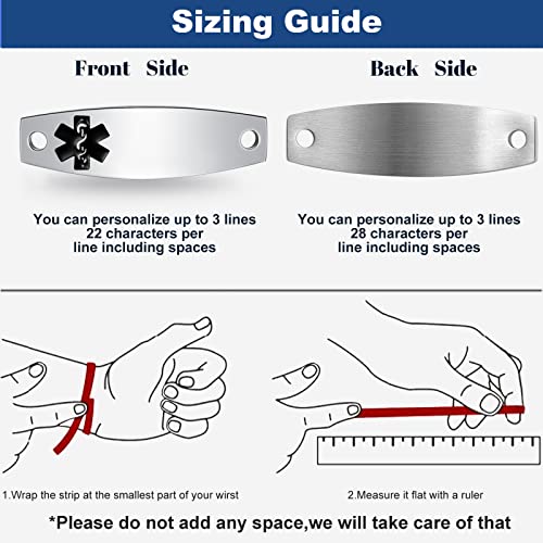 Medical Id Bracelets For Women Girls With Green Rolo Leather Rope | Medical Alert Interchangeable Replacement Bracelet | Stainless Steel Personalized Medical Id Tag - 6.5 Inches | Free Engraving #TOP5