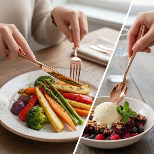 Image of 4 Pcs Rosegold Mirror Polish Stainless Steel Cutlery Set for Dining Table with Spoon and Fork Set & Butterknife - The Perfect Tableware /Flatware
