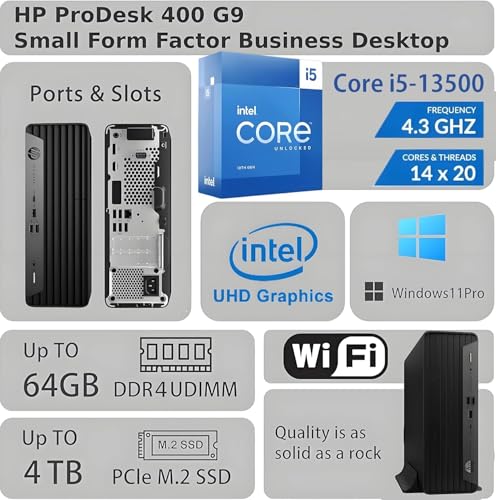 Image of HP Pro 400 G9 SFF Business Mini PC Desktop Computer, Intel Core I5-14500, up to 5.0 GHz, 16GB DDR5 RAM, 1TB SSD, Windows 11 Pro, HDMI, DisplayPort, USB-C, Wi-Fi, Bluetooth, Wired Keyboard&Mouse