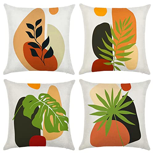 BOYOUAN Outdoor Pillow Covers 18x18 Set of 4 Waterproof Boho Decorative Outdoor Throw Pillows for Patio Furniture Spring Summer Green Palm Leaf Pillowcase for Garden Balcony Couch Sunbrella Tent Sofa
