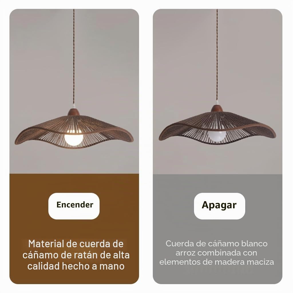 Wabisabi Retro Lámpara Colgante Japonesa Creativa Mano Tejida Cuerda De Cáñamo Lámpara Estilo Bohemio Altura Ajustable Casa De Familia Restaurante Bar Luz Colgante(Walnut color,42cm)