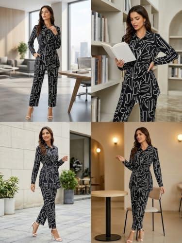 Image of Leriya Fashion Women's Rayon Co Ord Set For Women Stylish Abstract Printed | Regular Fit Shirt Top & Wide Leg Pants | Stylish Casual, Party & Vacation Wear Two Piece Outfit