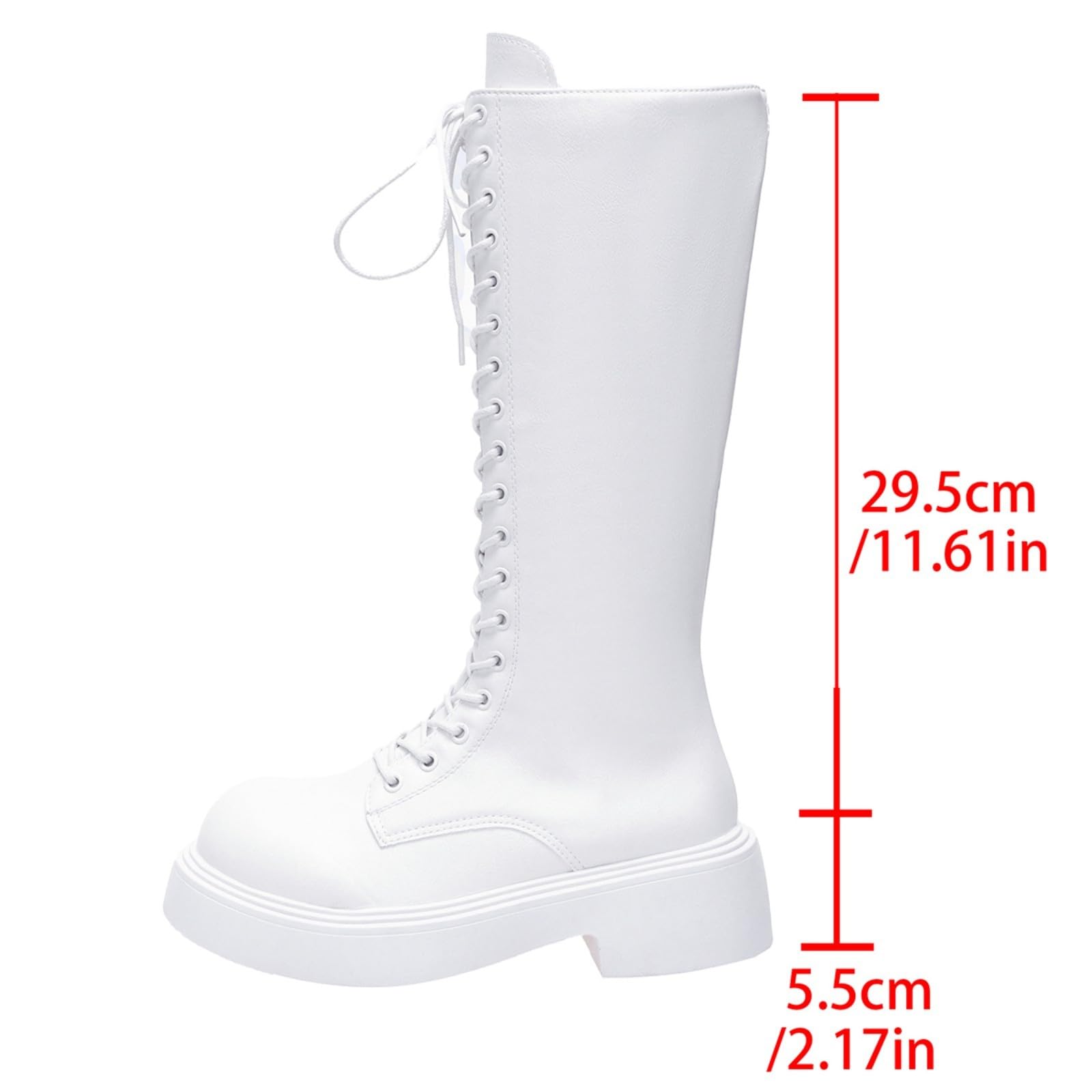 Schnürstiefel Damen Kniehoher Schaft mit Profilsohle und Runde Zehenpartie