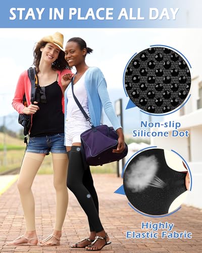 Image of Ailaka Medical Compression Stockings for Women Men, Thigh High Footless 20-30mmHg Graduated Compression Socks with Silicone Band for Varicose Veins, Edema, Post-Surgery