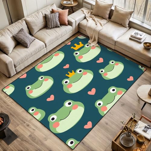 Area Rug Seamless Pattern Cartoon Frog Cute Animal for Kids Textile Fabric Washable 4x6 feet Rugs for Bedroom Kitchen Living Room Non Slip Outdoor Carpets Soft Mats for Home Playroom Decor