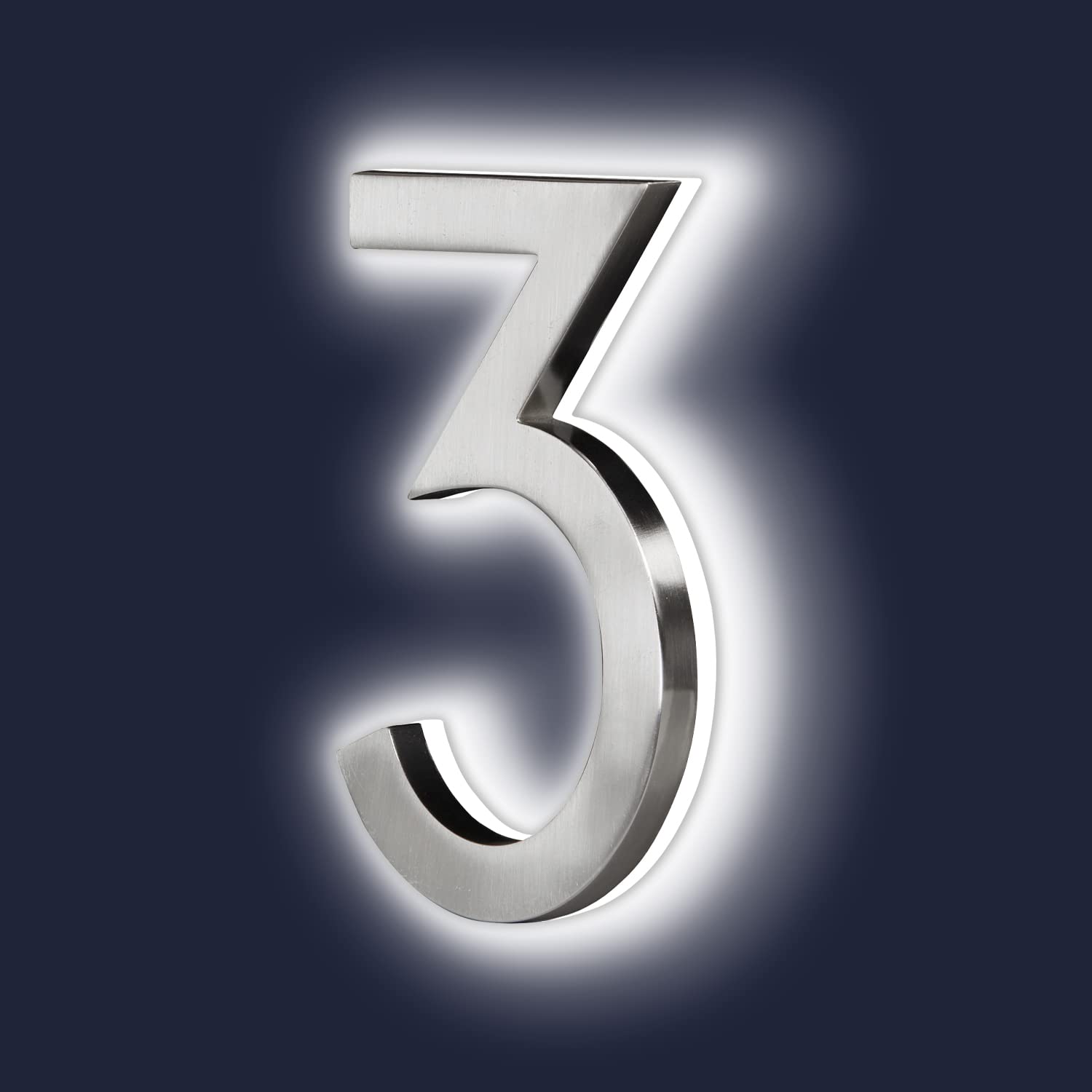 Photo 1 of Backlit Illuminated LED House Numbers 5" - Satin Nickel - Address Signs Lighted Plaque - Outdoor/Indoor - Modern - Low-Voltage or 120V - Weatherproof and Corrosion Resistant – Day & Night (#3)