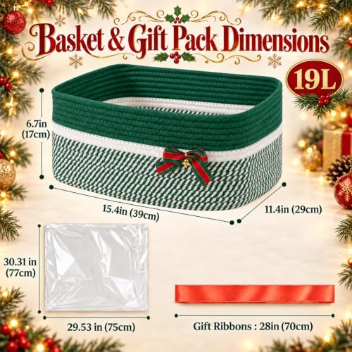 OIAHOMY Woven Storage Basket with Bow-Knot Handles, Green — 사진 5