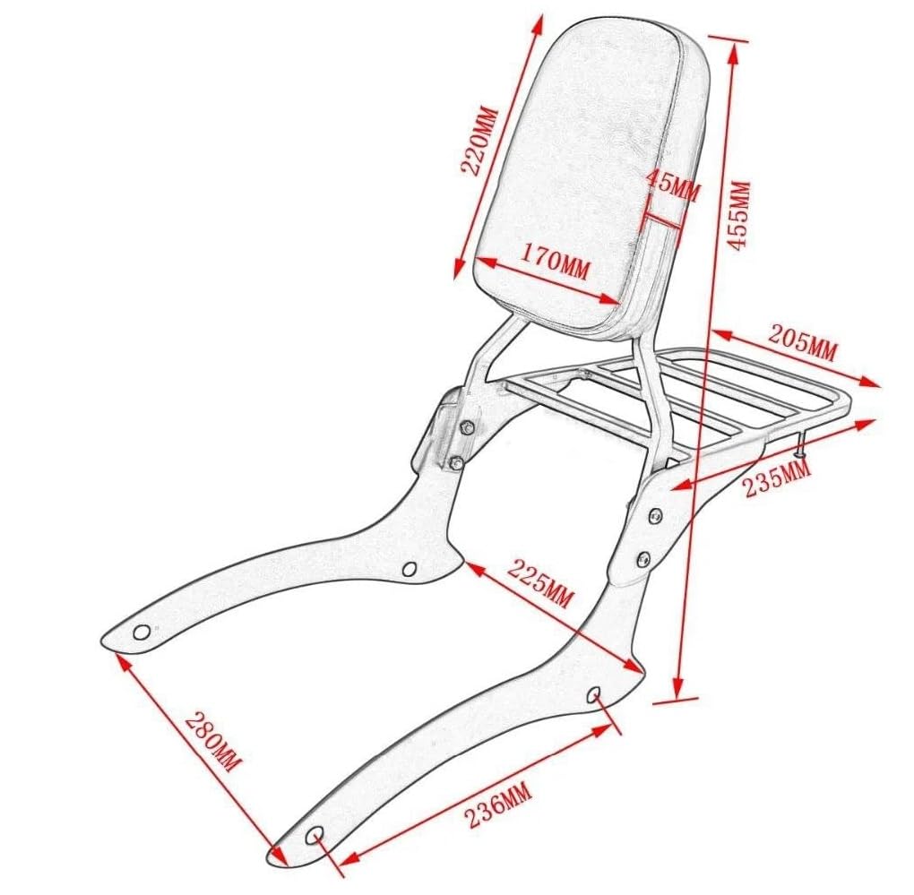 Portaequipajes Trasero Moto Soporte Trasero con Respaldo para Motocicleta para Vstar Dragstar 1100 XVS1100 para Custom 2000-2011