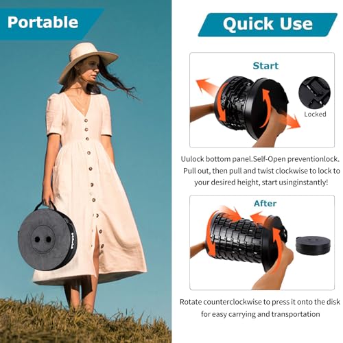 Image of KPR Upgraded Collapsible Stool & 3IN1 Cushioned Carry Bag, Portable Telescopic Camping Chair, Adjustable Height Folding Step Stool Retractable Seat or Footrest for Outdoors & Indoor, Max 620lbs