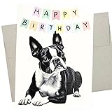 Boston Terrier Birthday Card, Dog Birthday Card (1 Premium Folded Card, Blank Inside, 5X7 Inch) cute birthday card from dog for men and women - 850