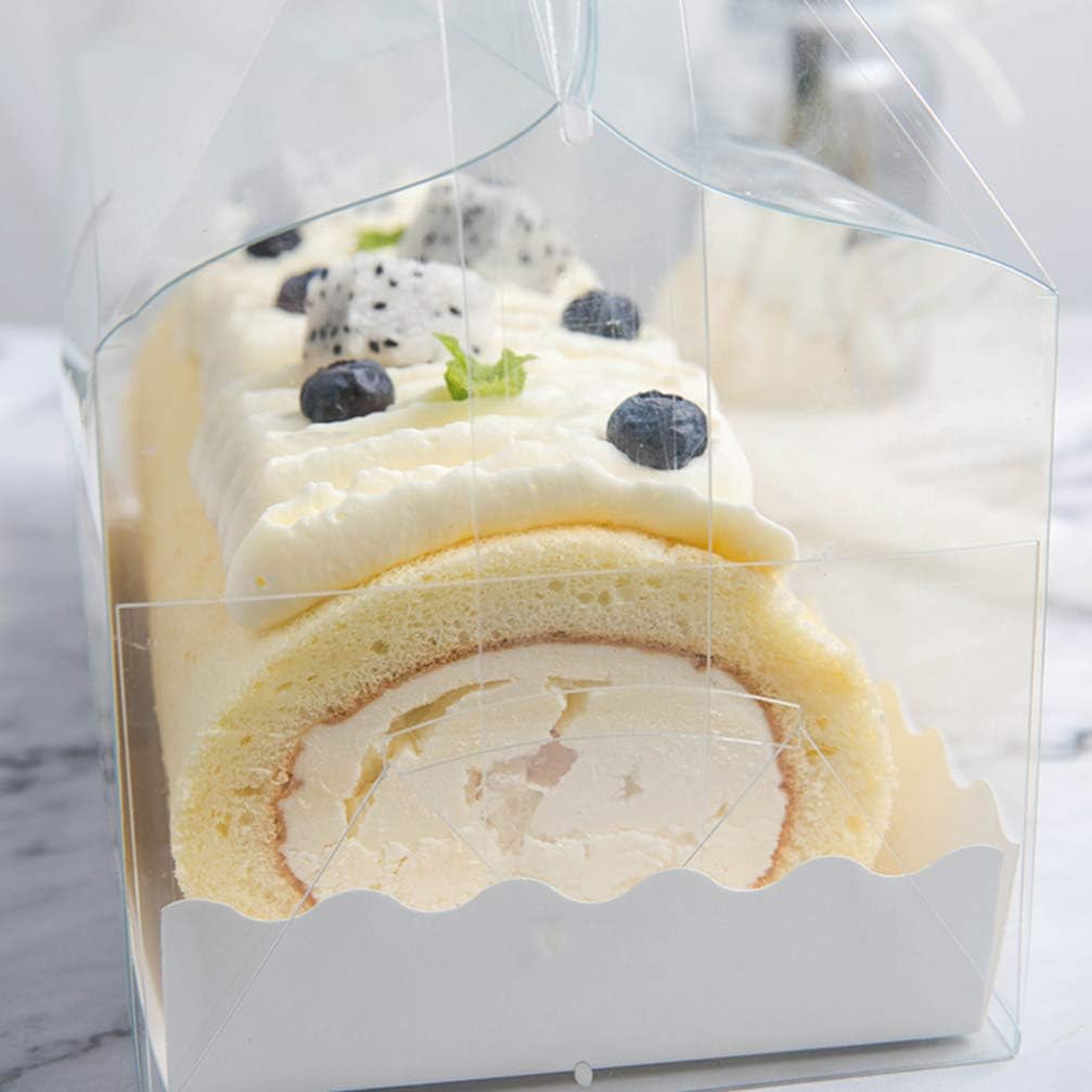 Cabilock 6pcs Transparent Cake Roll Packaging Box with Tray Swiss Roll Containers Dessert Holder (Long)