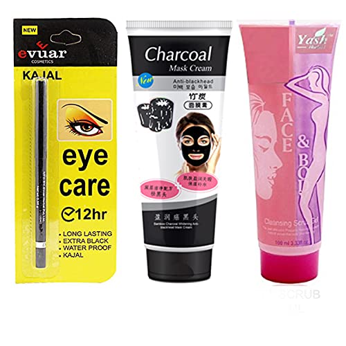 Buy Yash Herbal Charcoal Mask Cream + Face and Body Scrub + Eye Kajal