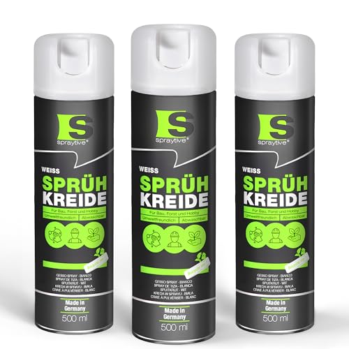 Spraytive 3 x 500ml Sprühkreide weiß - Abwaschbare leuchtende Kreidefarbe, Outdoor Kreidespray, Bodenmarkierung, Temporäres Markierungsspray, Farbspray für Asphalt, Gras, Beton