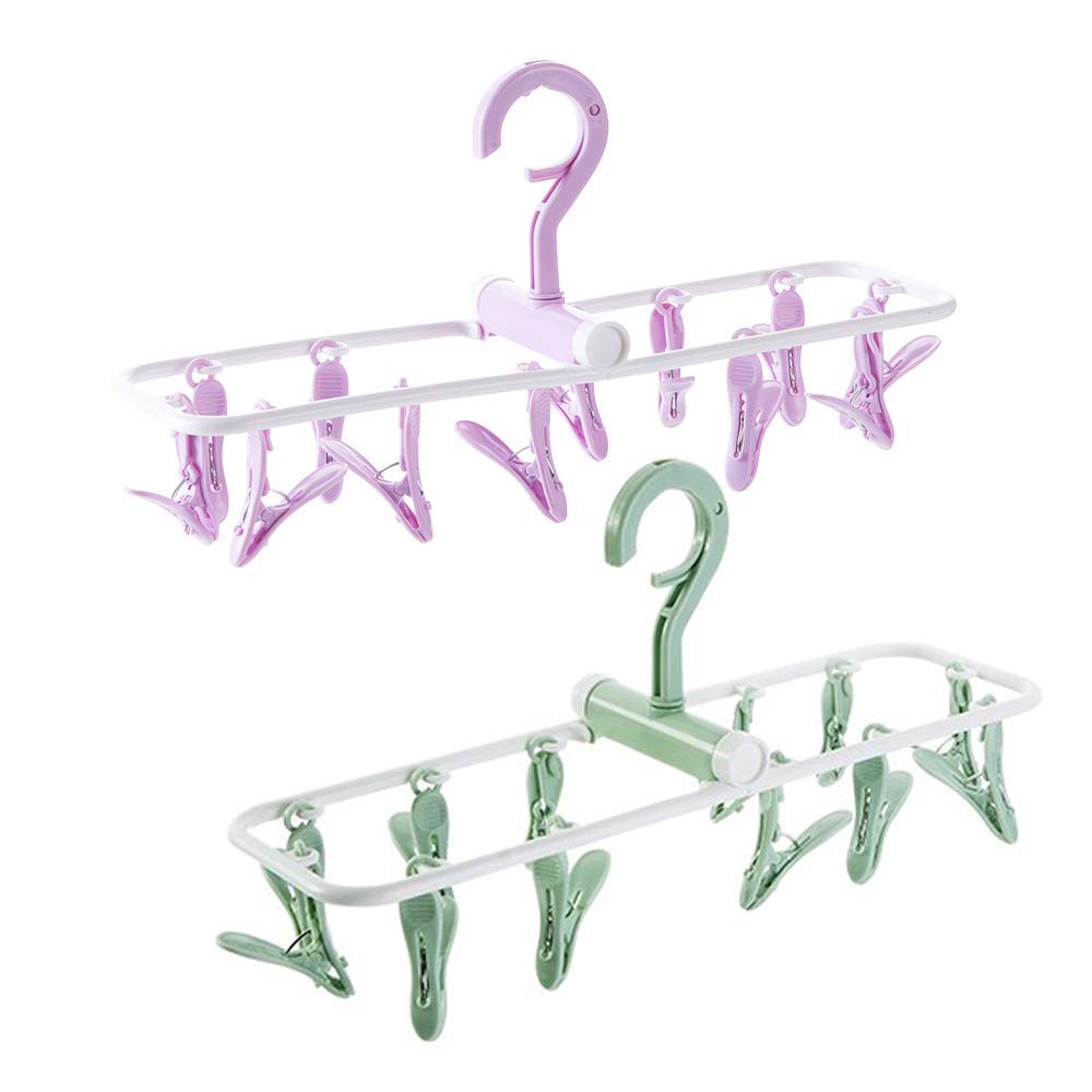 Folding Portable Laundry Hanger with 12 Clips Drying Rack for Socks&Lingerie Plastic Clothes Pins (Assorted)(1 pcs)-image-34