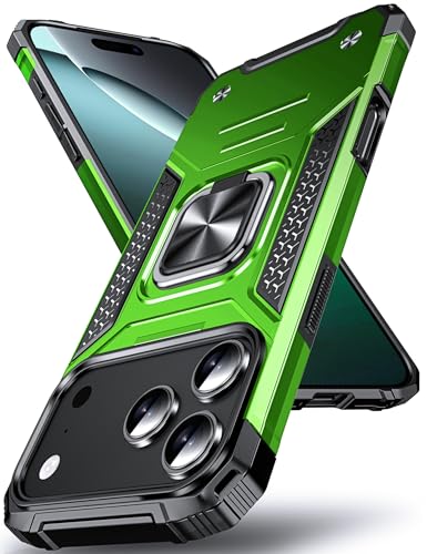 Coque iPhone 17 Pro Max antichoc protection militaire étui vert avec anneau de support