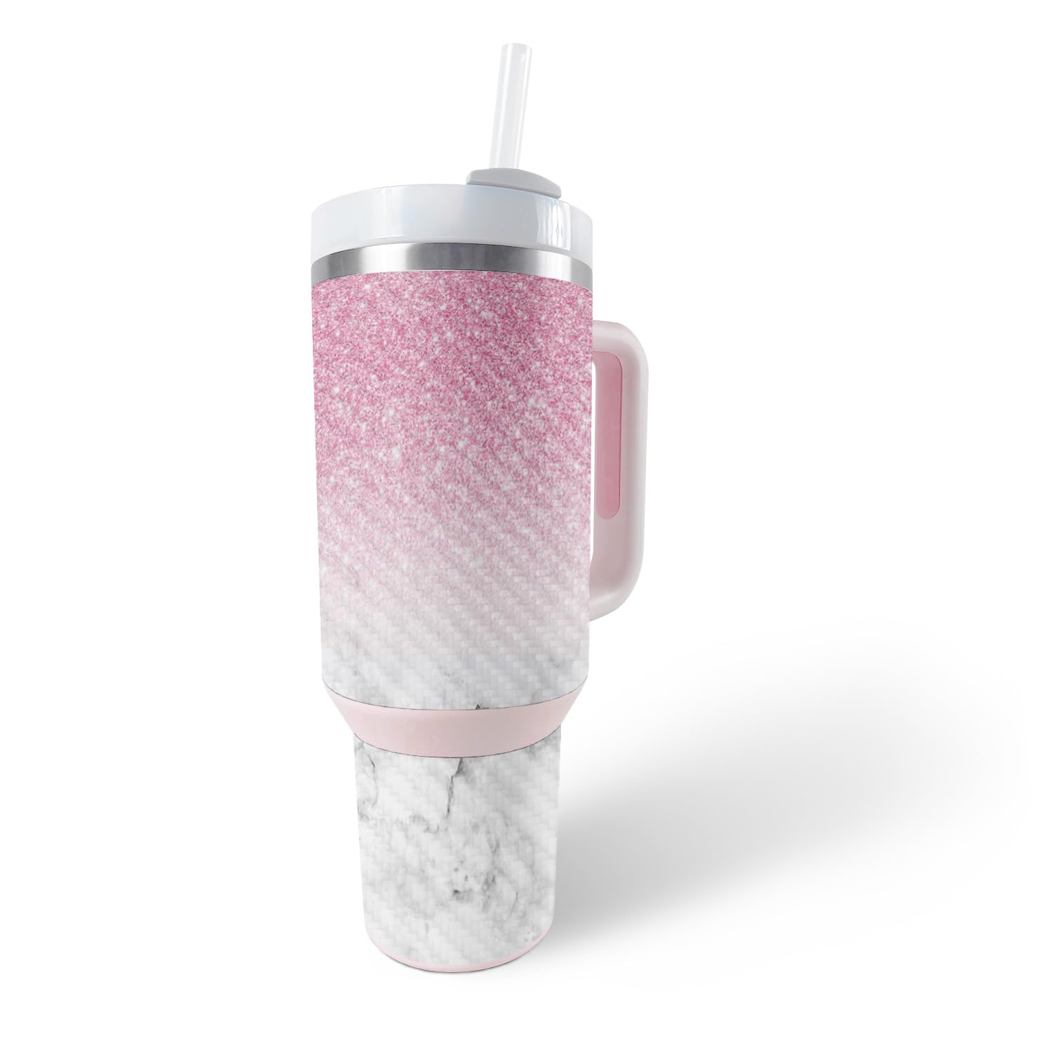 MightySkins Carbon Fiber Skin Compatible with Stanley The Quencher H2.0 FlowState 40 Oz Tumbler - Marble Glitz | Protective, Durable Textured Carbon Fiber Finish | Easy to Apply