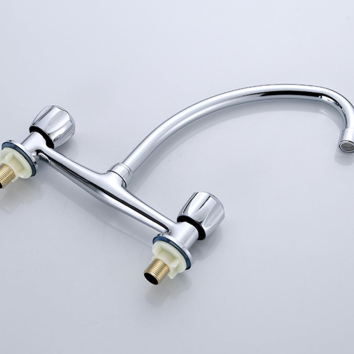 Rubinetto Bagno a Doppio Foro in Rame Doppia Maniglia | Acqua Calda e Fredda, Rotazione a 360 Gradi, Regolazione Indipendente, Finitura Argento per Lavabo