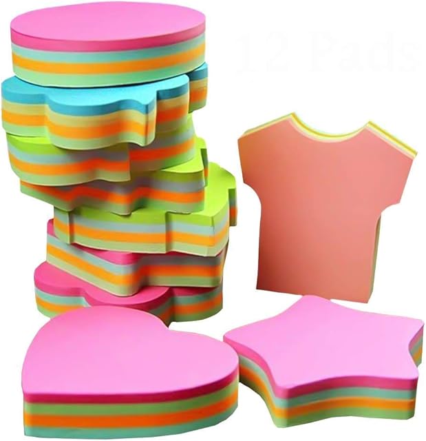 Sticky Notes,Self-Adhesive Self-Stick Removable Sticky Notes - 6 Pads Per Pack - 100 Sheets Per Pad -Per Pad 4 Colours - Per Pack 6 Different shapes Inside-76mm x 76 mm