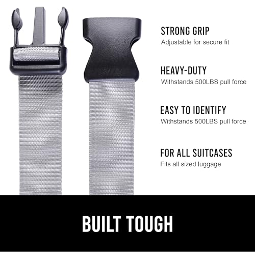 Image of Aqbah Pack of 2 Luggage Tie Down Straps, Bag Strap with Strength up to 600lbs 10 ft in Length with Adjustable Buckle Straps for Motorcycle, Trucks, Luggage etc (Grey)