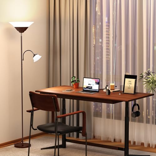 Image of SIBRILLE 2-in-1 Torchiere Floor Lamp, 34W Super Bright LED Standing Lamp with Remote & Touch Control, 72 inch Dimmable Adjustable Corner Reading Lamp for Living Room, Bedroom, Office, Brown