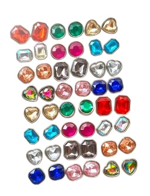 Image of 24Pairs /Set Colorful Earring Crystal Stone Stud Tops Multicolor Rhinestone Ear-Tops Kaan Ke Tops Artifical Jewelry Assorted Design And Color Korean Style Stud Earrings For Women And Girls