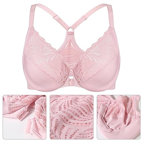 Image of Lemorosy Women's Full Figure Front Closure Racerback Underwire Everyday Bra | Plus Size, Lace, Unpadded