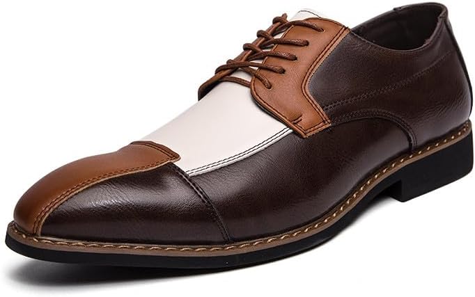 Santimon Men Oxford Dress Shoes Multicolor Panelled Leather Lace Up Patchwork Two Tone Color Matching Business Tuxedo Shoes