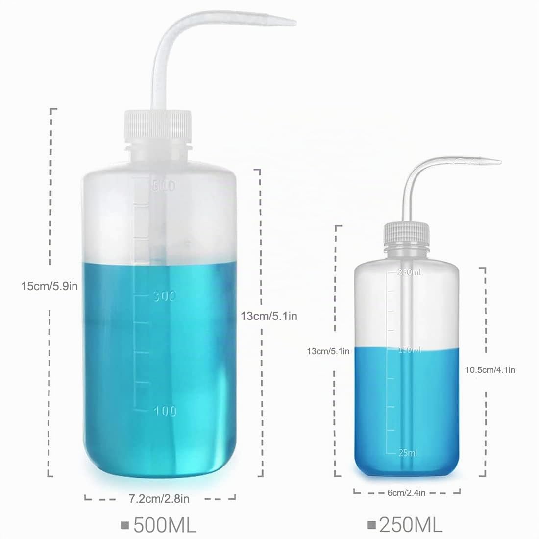 3-Paquete Botella de Lavado, Botellas de Plástico LDPE para Lavar con Presión y Boca Estrecha, Transparente Botella para Plantas Flores Suculenta Tatuaje y Laboratorio(500ml & 250ml)