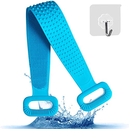Silicone Back Scrubber for Shower, 30" Extra Long Back Exfoliating Scrubber with Soft Bristles and Massage Dots for Men and Women
