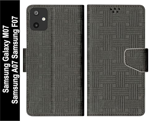 Image of SBMS Flip Cover for Samsung Galaxy M07 / Samsung A07 / Samsung F07 Back Cover Case with Magnatic Closure | Inbuilt Stand | Card & Money Pocket for Samsung A07 (MatBlack)