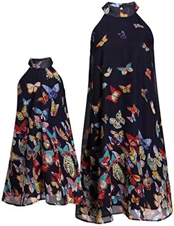 Mumetaz Mommy and Me Elegant Off-Shoulder Spaghetti Straps Butterfly Matching Dress