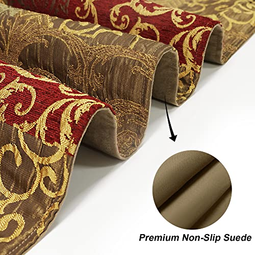 Loom And Mill Luxury Jacquard Table Runner 108 Inches Long, Patchwork Design Chenille Dining Table Runners With Tassels For Holiday Table Setting Dresser Kitchen Party(Triangle-Red Gold,13”X108”) #TOP4